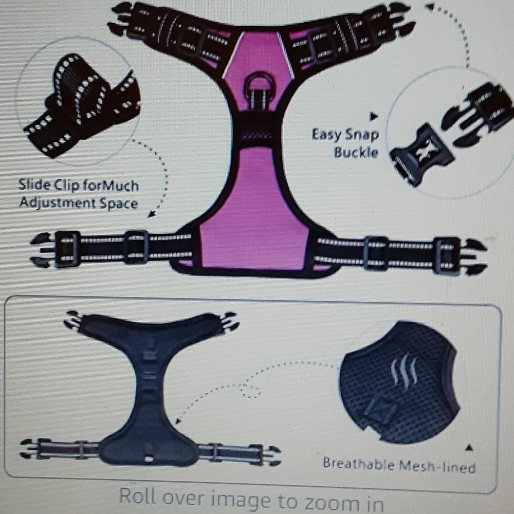 Poypet pink & black dog harness 4 buckles No pull refective washable Medium NEW…